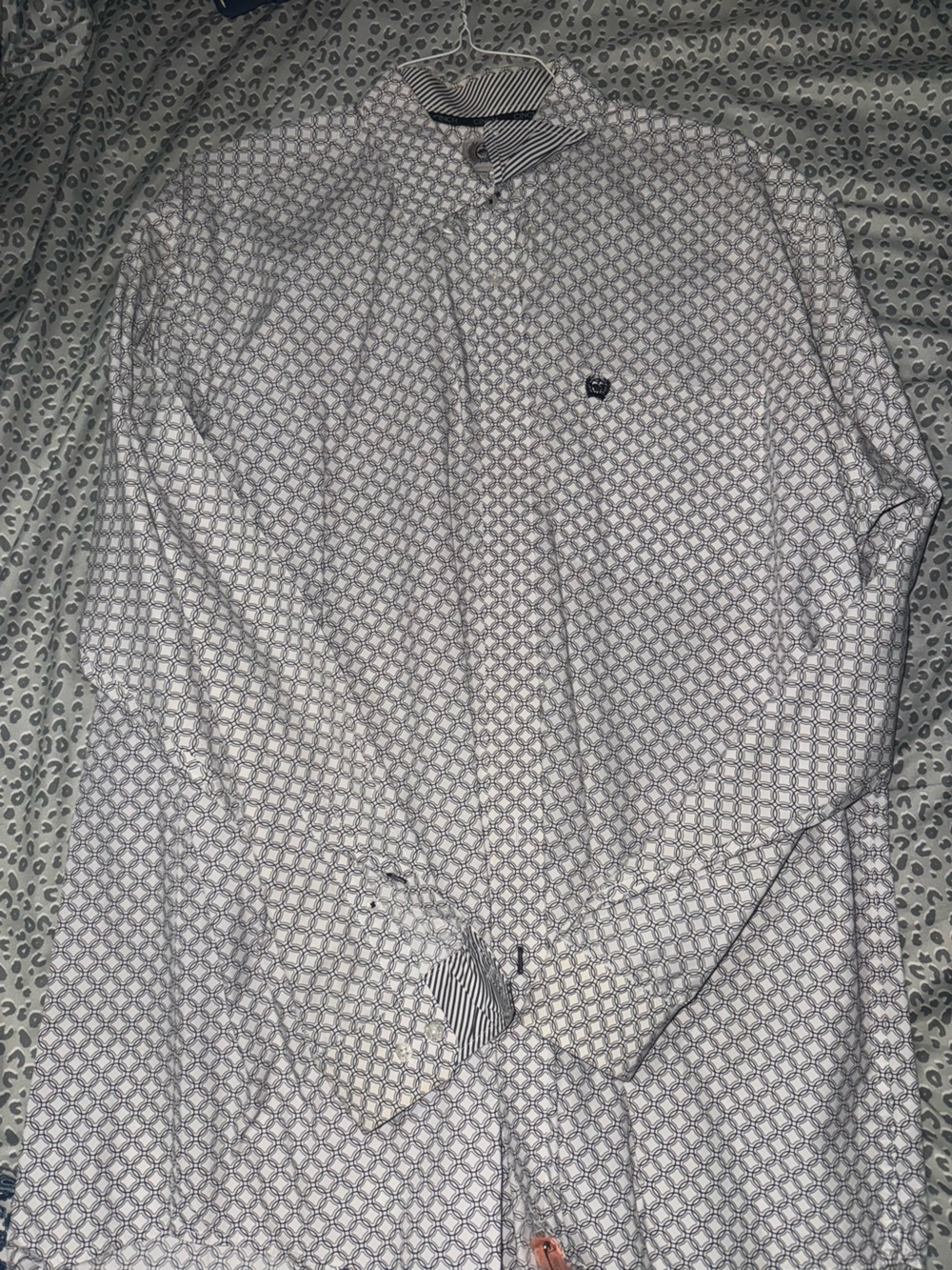 Cinch White Button-Down Shirt with Navy Geometric Print